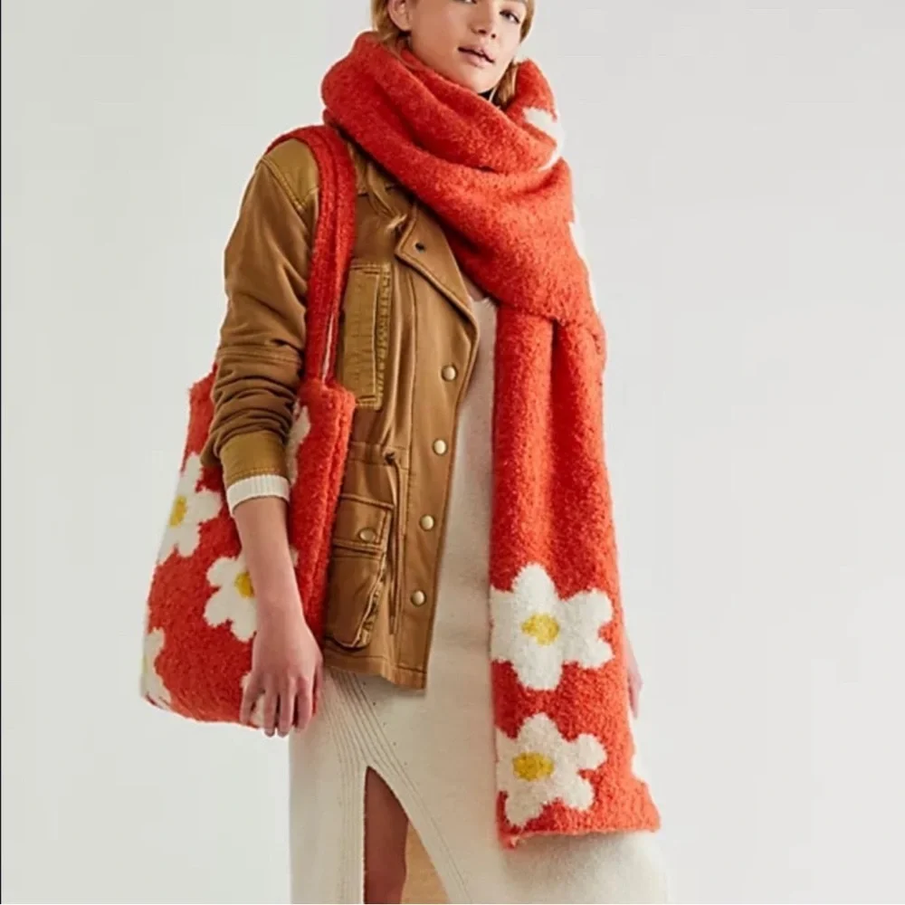 Free people Anthropologie Daisy oversized scarf in tote bag NWT